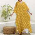 Pineapple Print Silk V-Neck Kaftan Dress