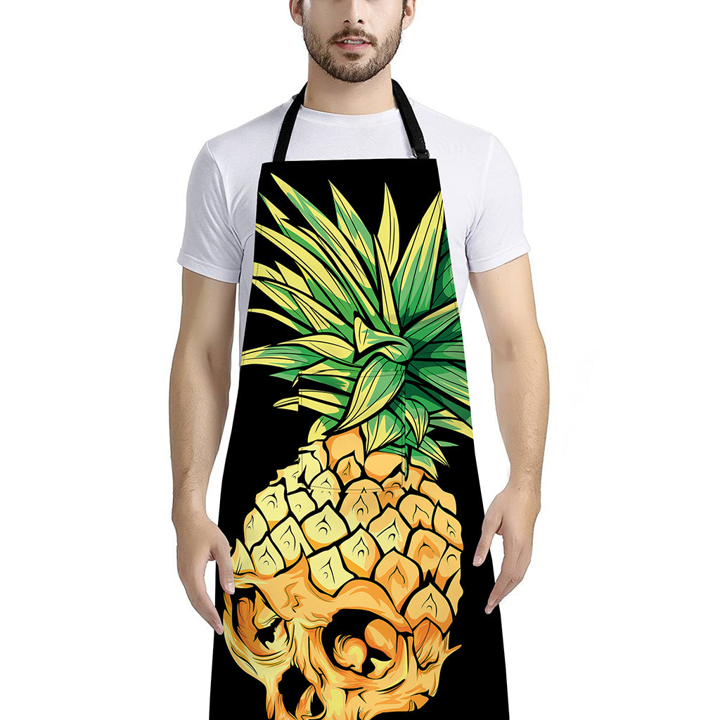 Pineapple Skull Print Bib Apron With Pocket