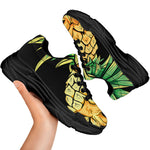 Pineapple Skull Print Black Chunky Shoes