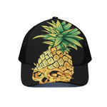 Pineapple Skull Print Black Mesh Trucker Cap