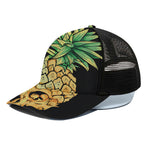 Pineapple Skull Print Black Mesh Trucker Cap