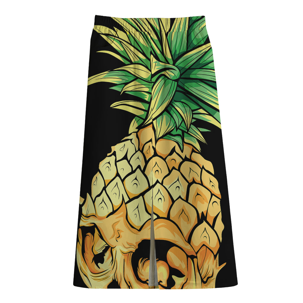Pineapple Skull Print Cotton Front Slit Maxi Skirt