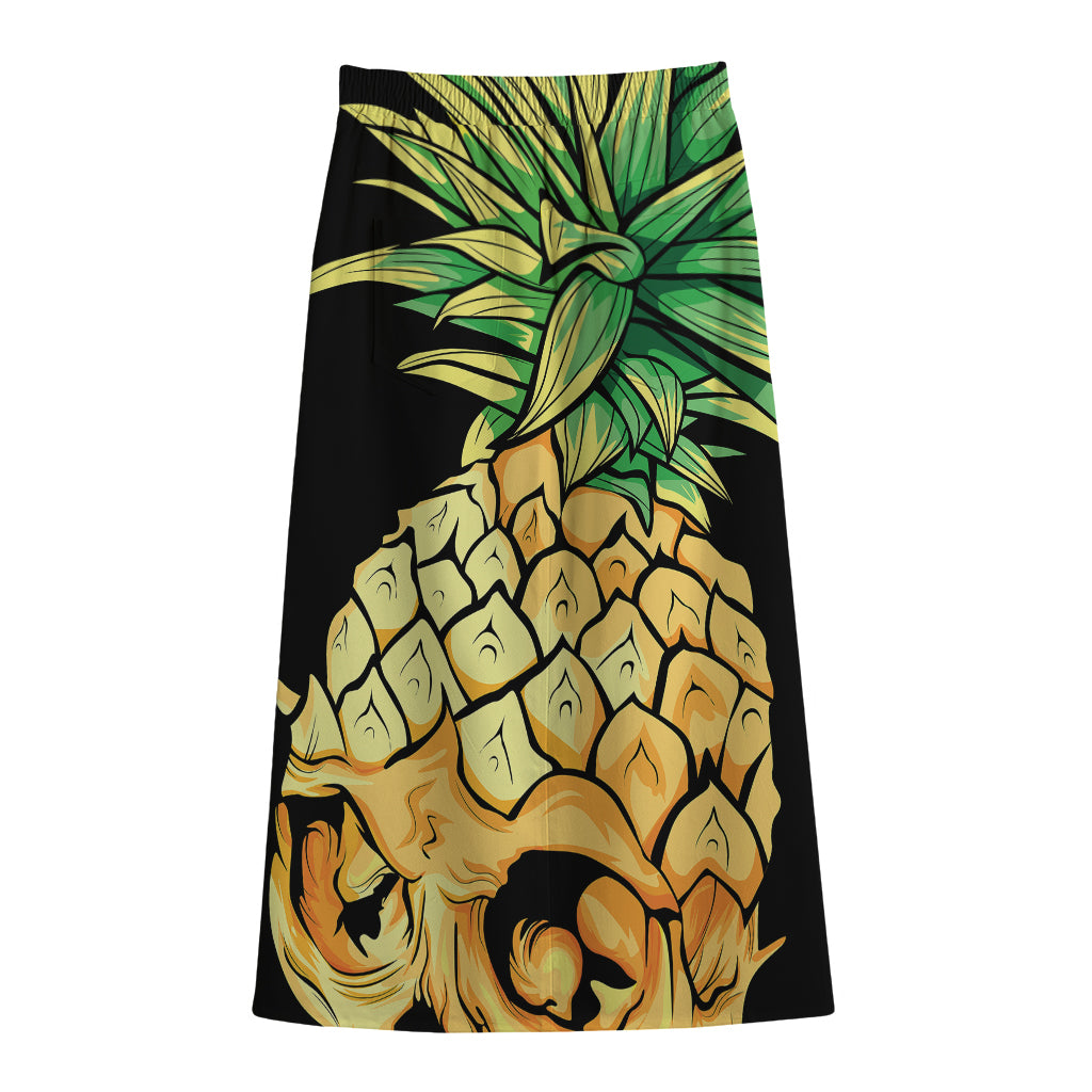 Pineapple Skull Print Cotton Front Slit Maxi Skirt