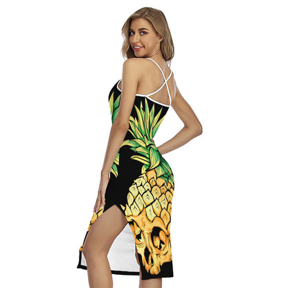 Pineapple Skull Print Cross Back Cami Dress