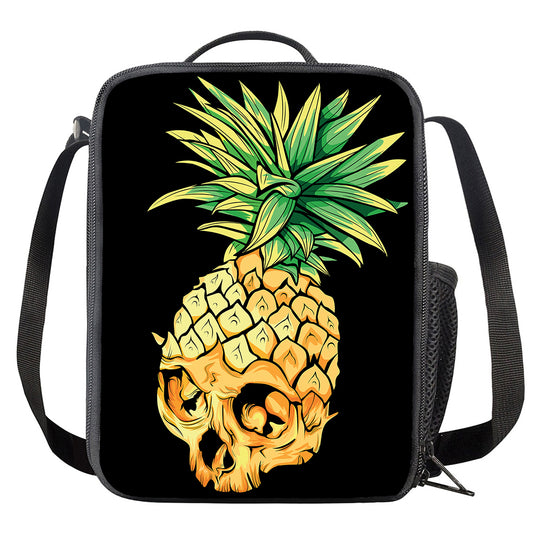 Pineapple Skull Print Crossbody Lunch Bag