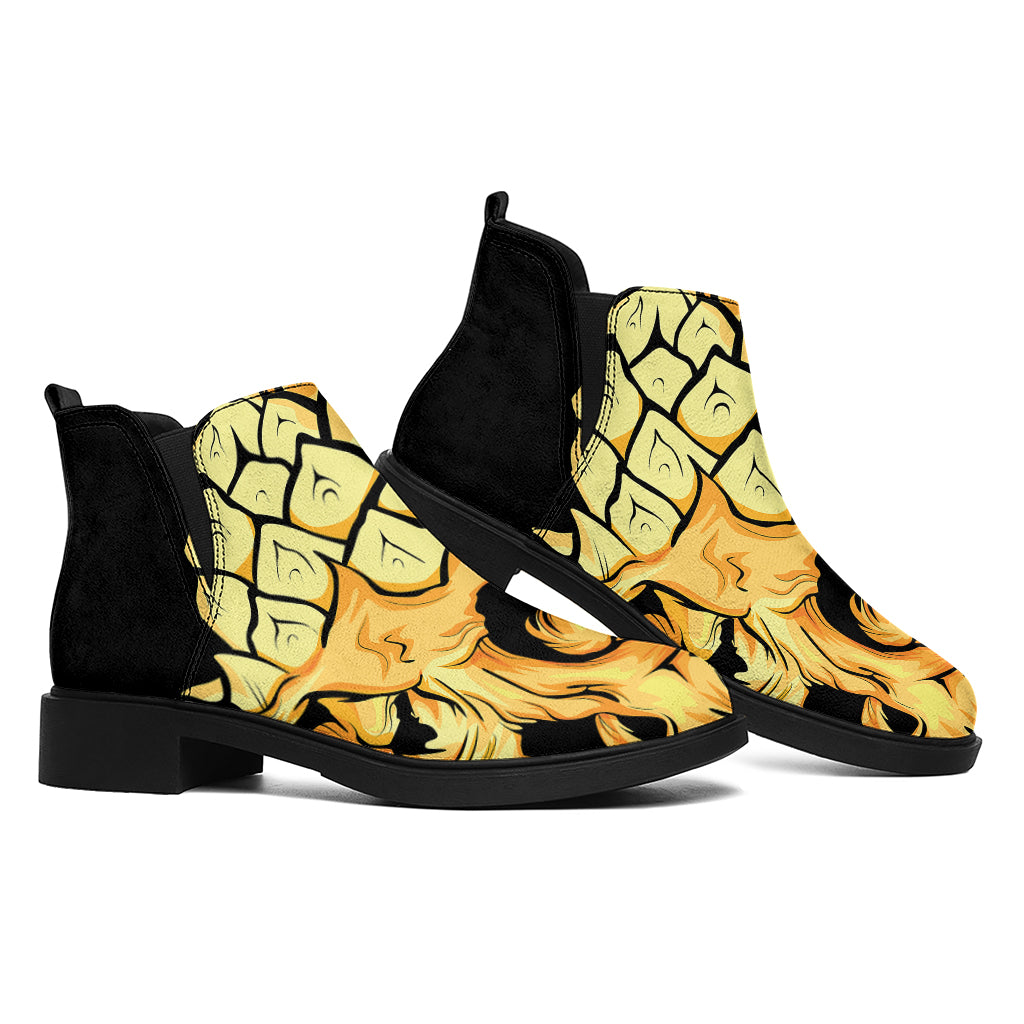 Pineapple Skull Print Flat Ankle Boots
