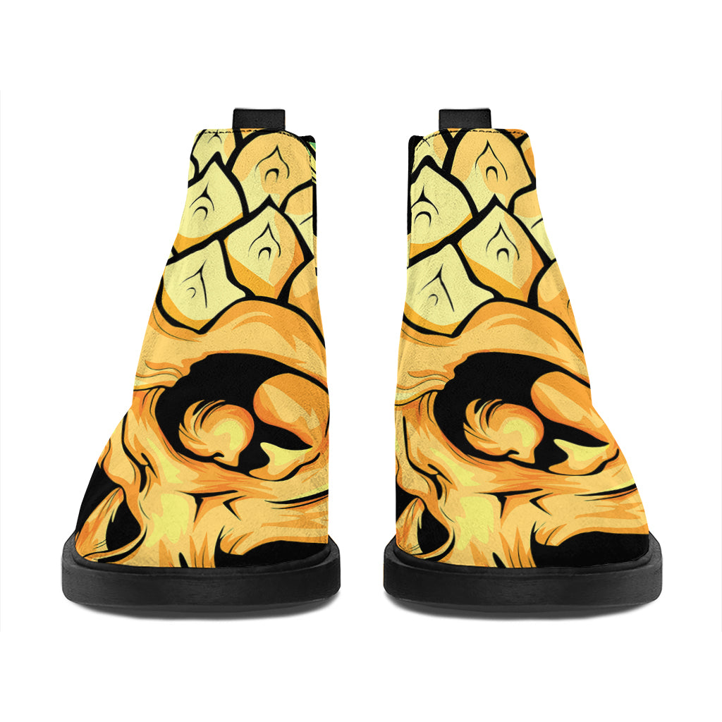 Pineapple Skull Print Flat Ankle Boots