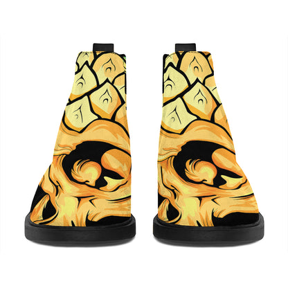 Pineapple Skull Print Flat Ankle Boots