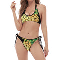 Pineapple Skull Print Halter Scoop Tie Side Bikini
