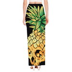 Pineapple Skull Print High Slit Maxi Skirt
