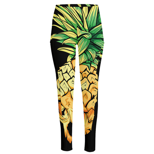Pineapple Skull Print High-Waisted Pocket Leggings