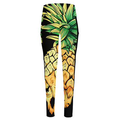 Pineapple Skull Print High-Waisted Pocket Leggings