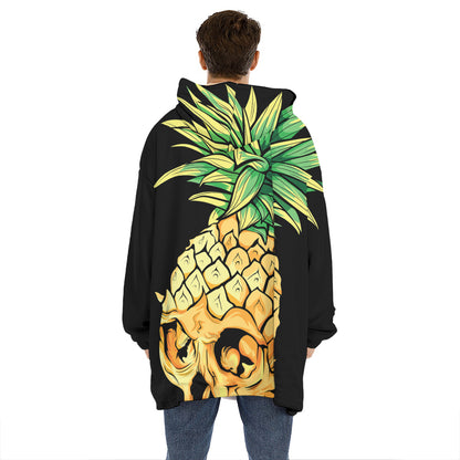 Pineapple Skull Print Hoodie Blanket