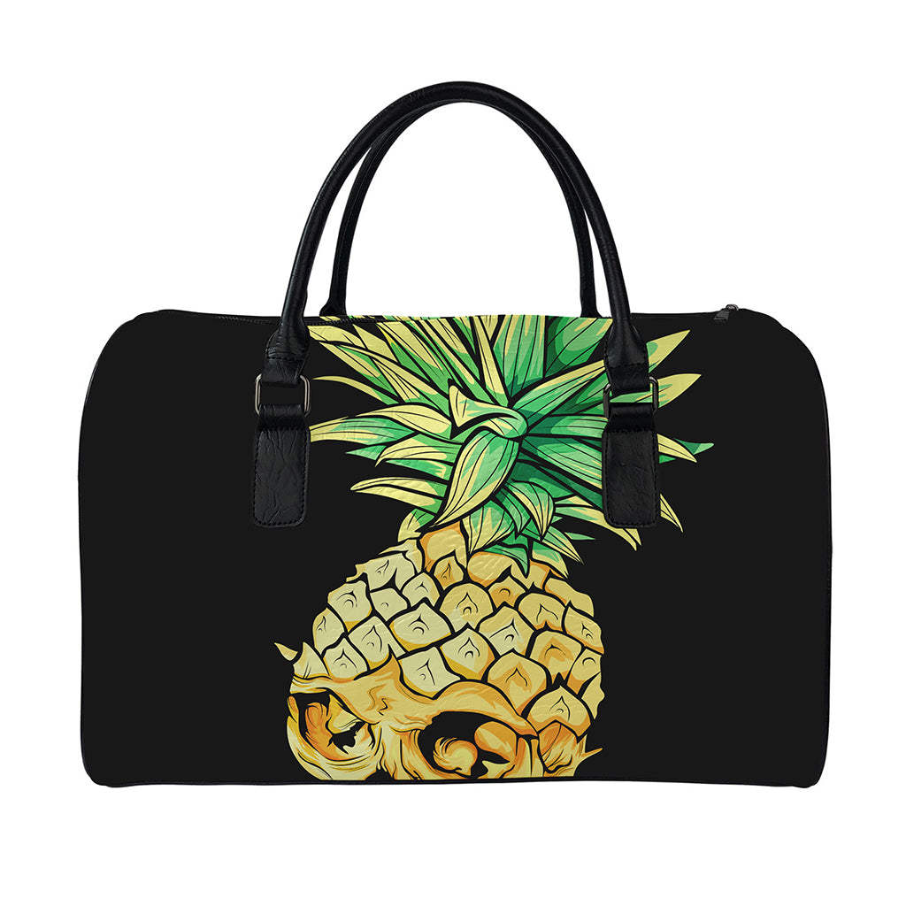 Pineapple Skull Print Leather Duffle Bag
