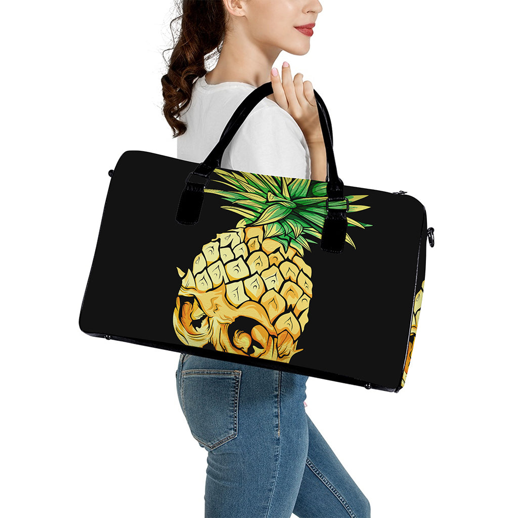 Pineapple Skull Print Leather Duffle Bag