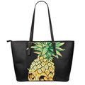 Pineapple Skull Print Leather Tote Bag With Zipper