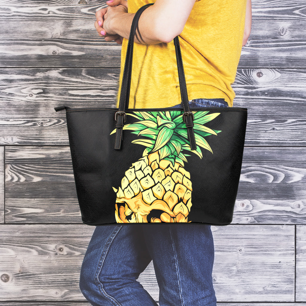 Pineapple Skull Print Leather Tote Bag