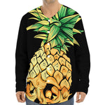 Pineapple Skull Print Long Sleeve Baseball Jersey