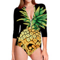 Pineapple Skull Print Long Sleeve Swimsuit