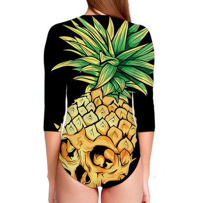 Pineapple Skull Print Long Sleeve Swimsuit