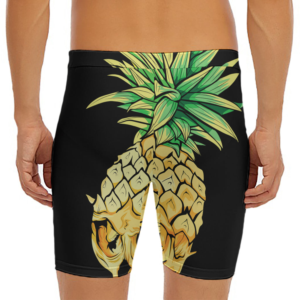 Pineapple Skull Print Men's Long Boxer Briefs