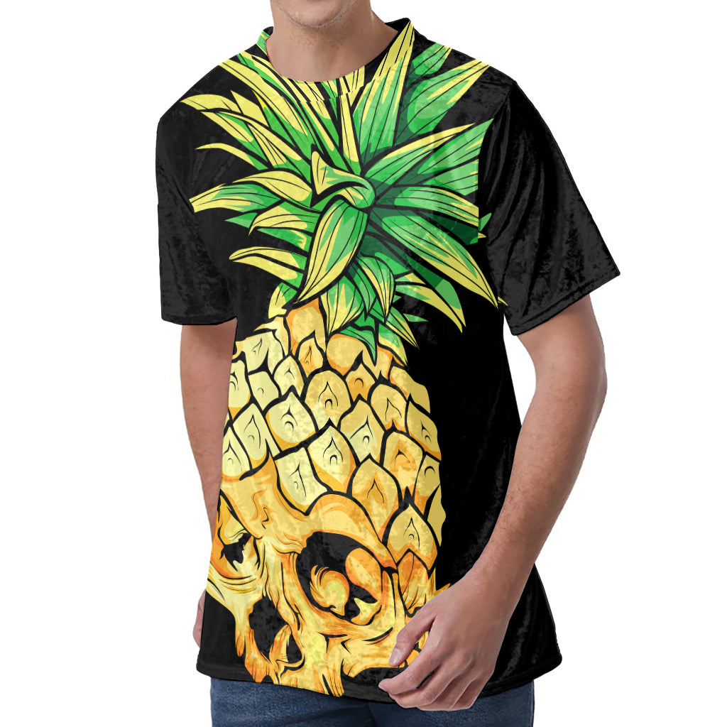Pineapple Skull Print Men's Velvet T-Shirt