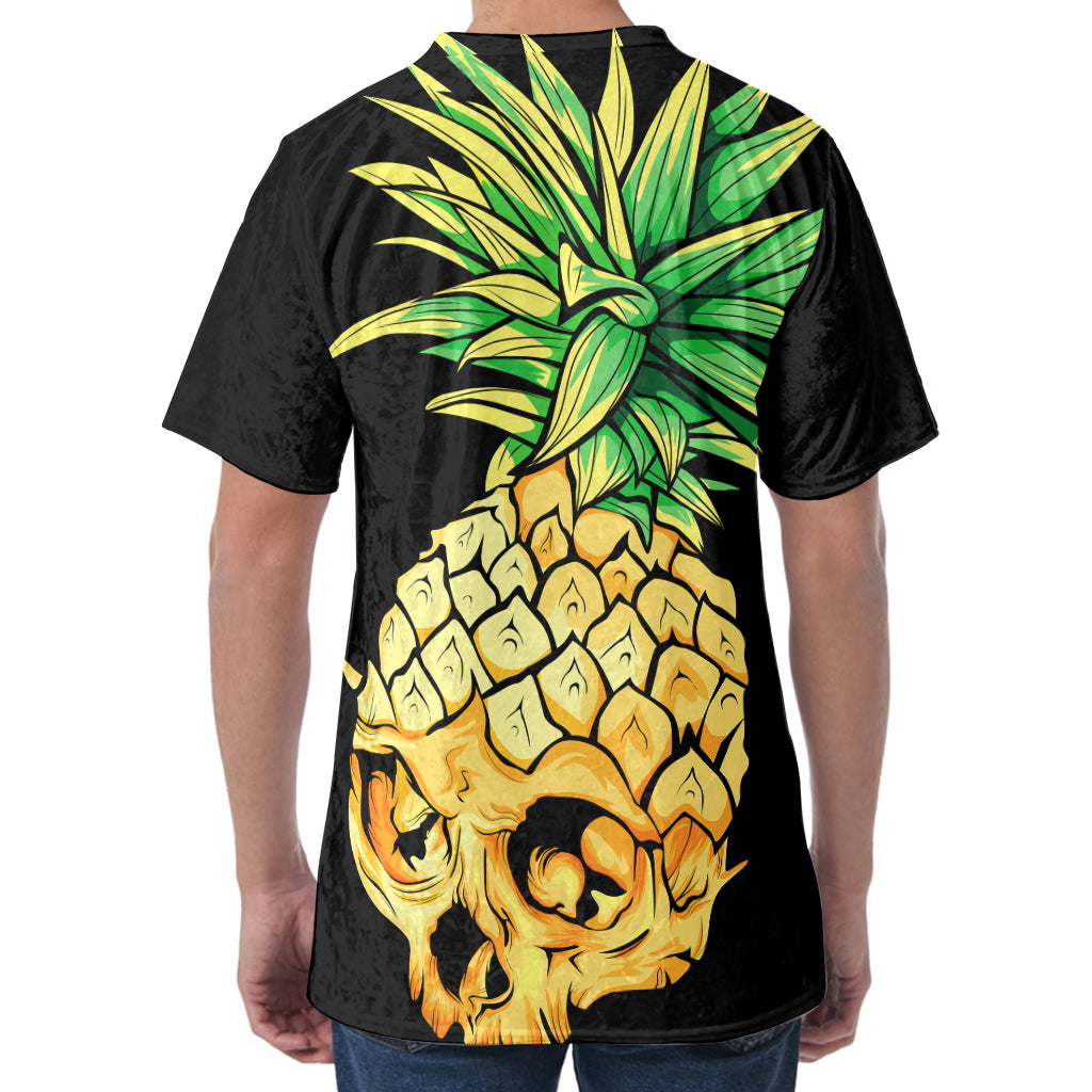 Pineapple Skull Print Men's Velvet T-Shirt