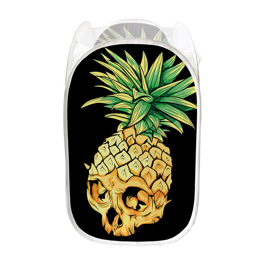 Pineapple Skull Print Mesh Laundry Hamper