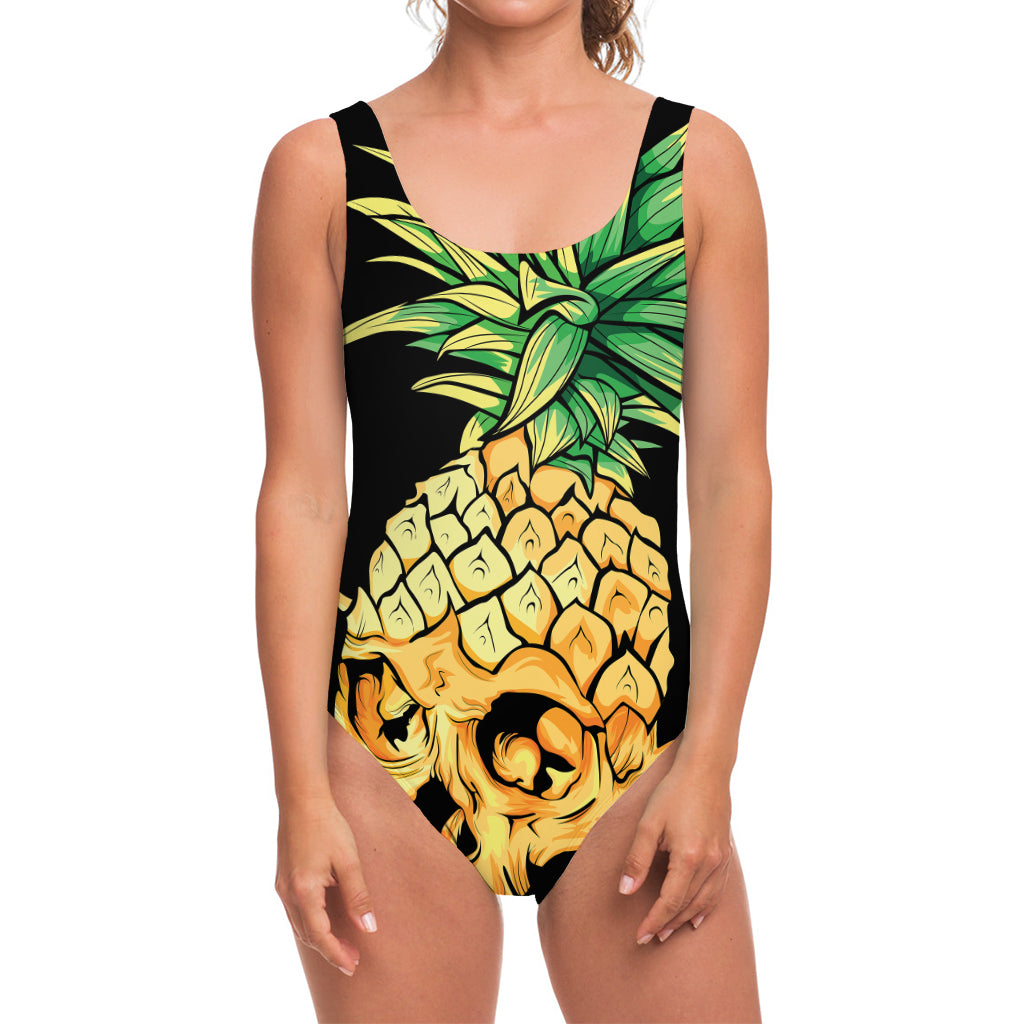 Pineapple Skull Print One Piece Swimsuit