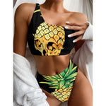 Pineapple Skull Print One Shoulder Bikini Top