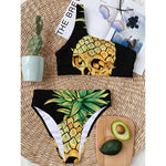 Pineapple Skull Print One Shoulder Bikini Top