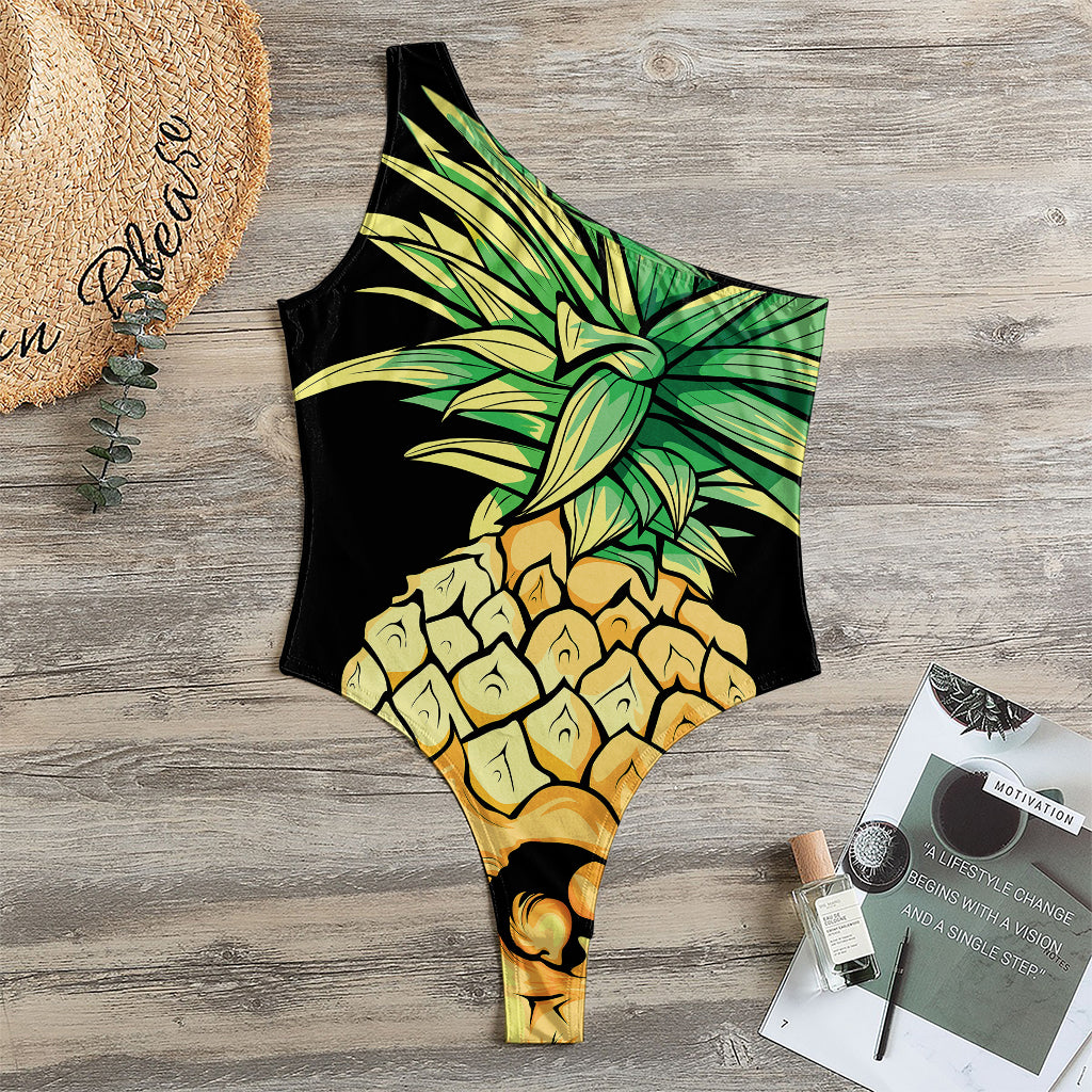 Pineapple Skull Print One Shoulder Bodysuit