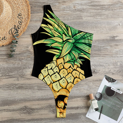 Pineapple Skull Print One Shoulder Bodysuit