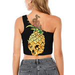 Pineapple Skull Print One Shoulder Crop Top