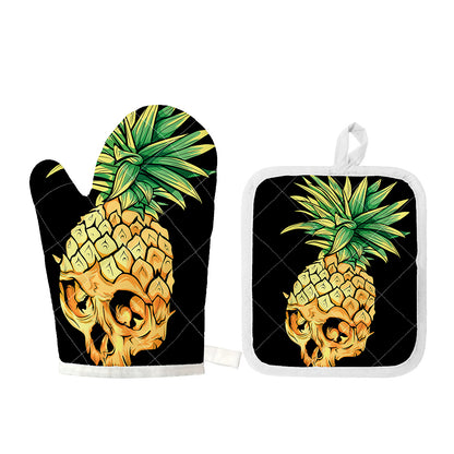 Pineapple Skull Print Oven Mitt And Pot Holder Set
