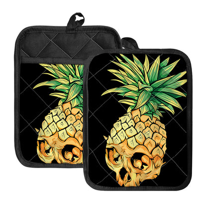 Pineapple Skull Print Pot Holders With Pocket