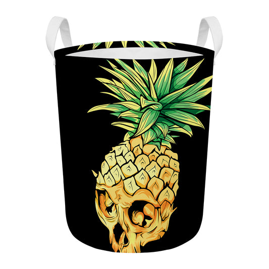 Pineapple Skull Print Round Laundry Basket