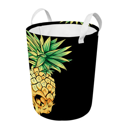 Pineapple Skull Print Round Laundry Basket
