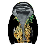 Pineapple Skull Print Sherpa Lined Zip Up Hoodie