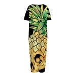 Pineapple Skull Print Short Sleeve Long Nightdress