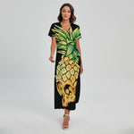 Pineapple Skull Print Short Sleeve Maxi Dress