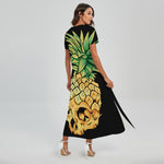 Pineapple Skull Print Short Sleeve Maxi Dress