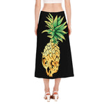 Pineapple Skull Print Side Slit Midi Skirt