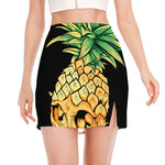 Pineapple Skull Print Side Slit Mini Skirt