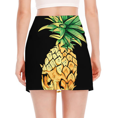 Pineapple Skull Print Side Slit Mini Skirt