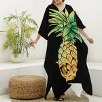 Pineapple Skull Print Silk V-Neck Kaftan Dress