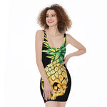 Pineapple Skull Print Sleeveless Bodycon Dress