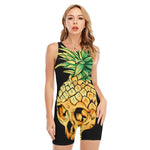 Pineapple Skull Print Sleeveless One Piece Swimsuit