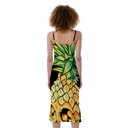 Pineapple Skull Print Slim Fit Midi Cami Dress