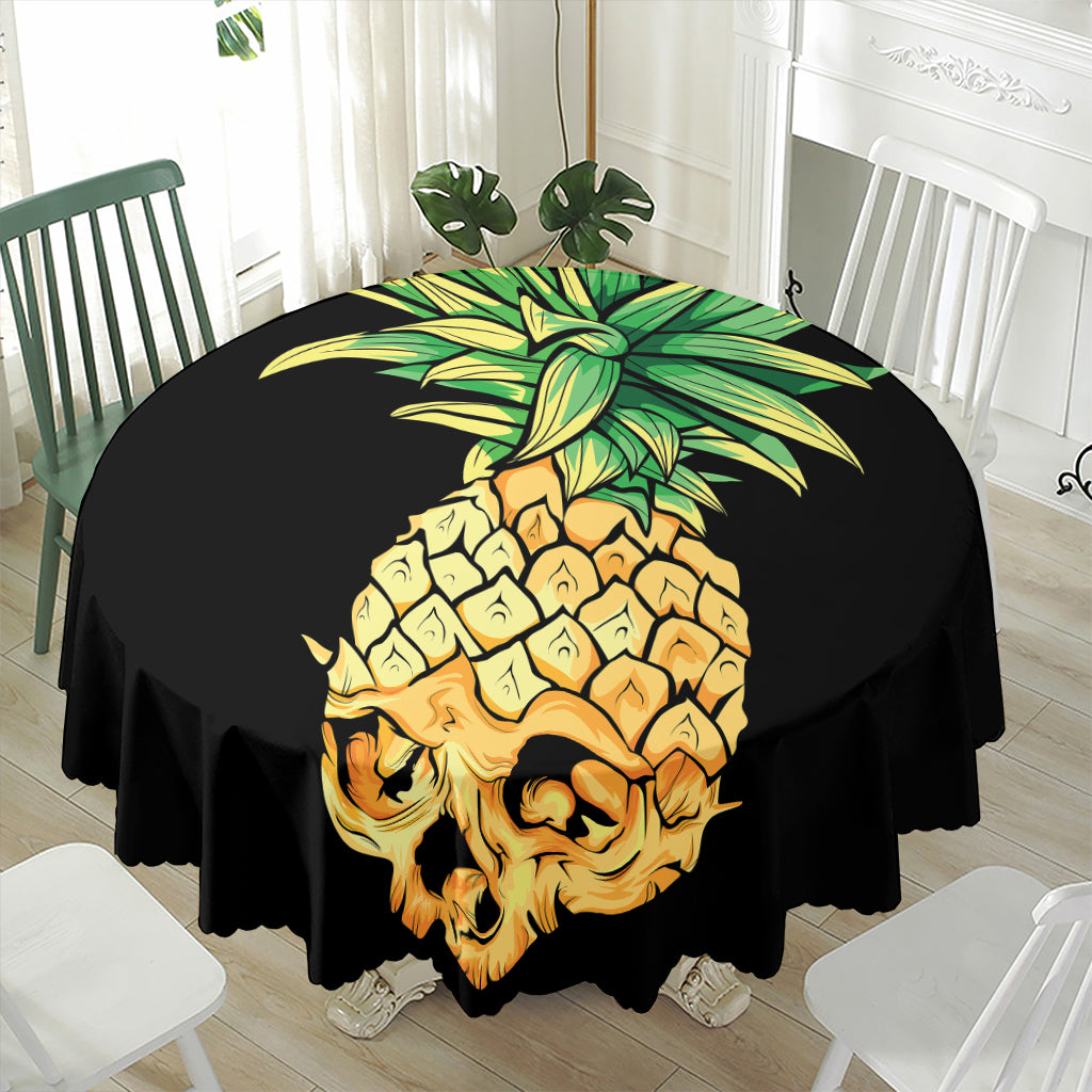 Pineapple Skull Print Waterproof Round Tablecloth